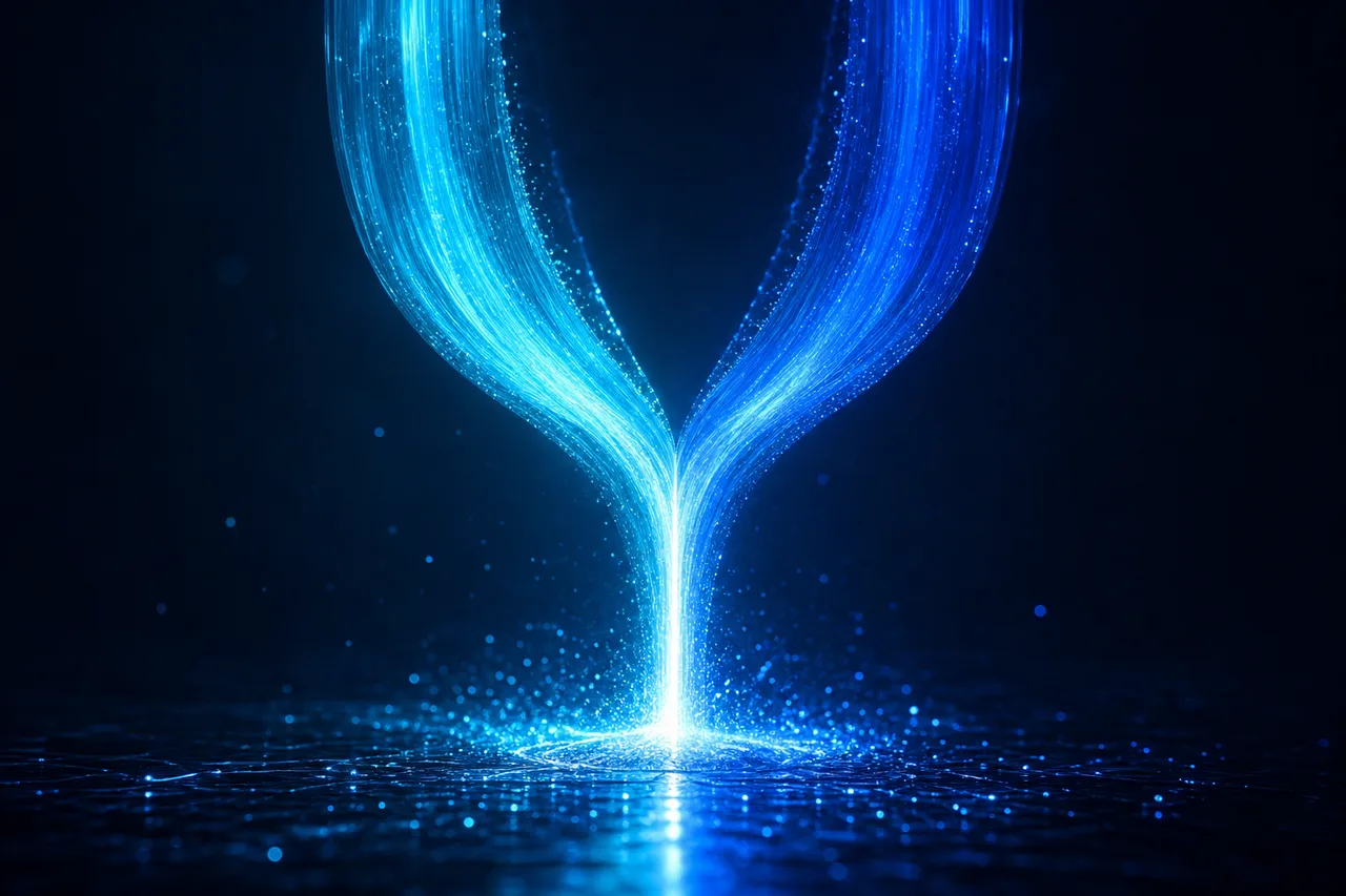 Two parallel streams of light cascading and converging into one, the ParallelCascade idea.